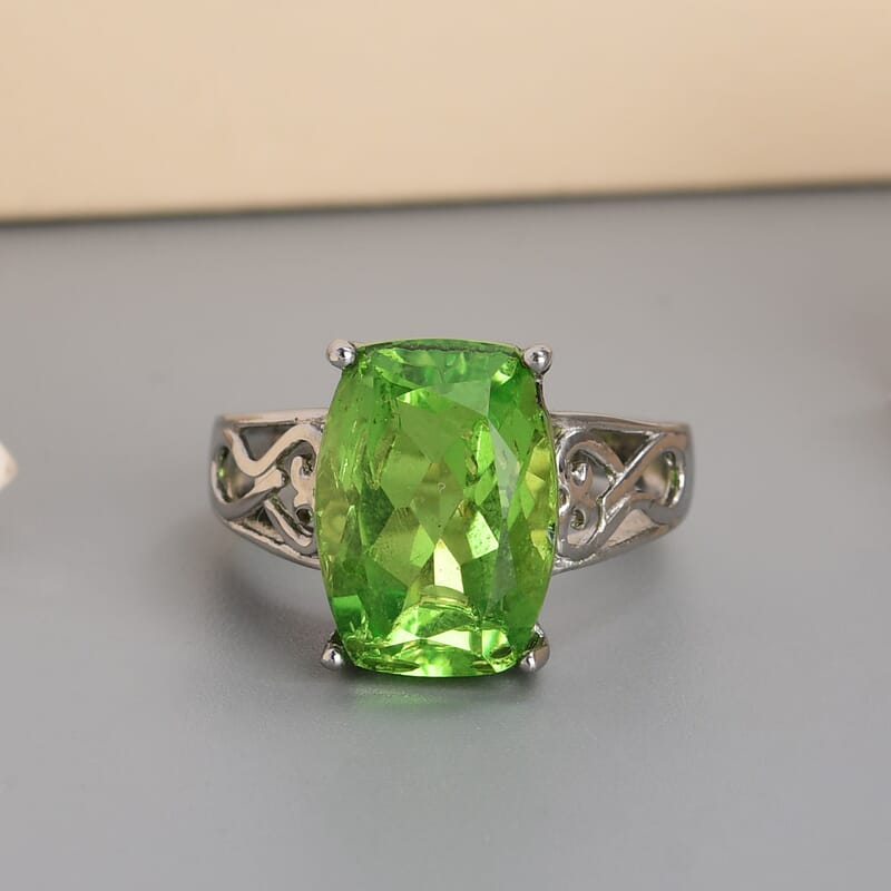 Chartreuse Quartz Solitaire Ring in Stainless Steel (Size 10.0) 7.25 ctw | Tarnish-Free, Waterproof, Sweat Proof Jewelry