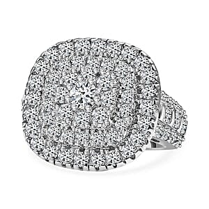 Simulated Diamond 4.41 ctw Cluster Ring in Platinum Over Sterling Silver (Size 9)