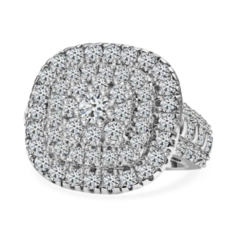 Simulated Diamond 4.41 ctw Cluster Ring in Platinum Over Sterling Silver (Size 9)