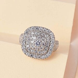 Simulated Diamond 4.41 ctw Cluster Ring in Platinum Over Sterling Silver (Size 9)