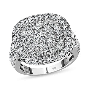 Simulated Diamond 4.41 ctw Cluster Ring in Platinum Over Sterling Silver (Size 9)