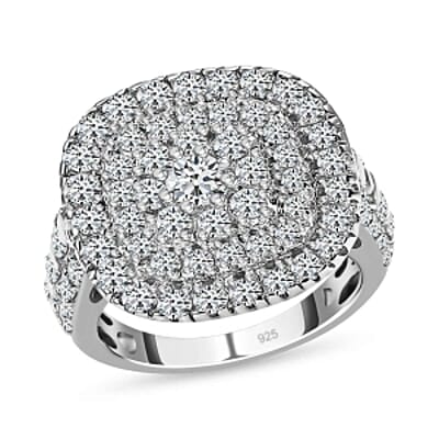 Simulated Diamond 4.41 ctw Cluster Ring in Platinum Over Sterling Silver (Size 9)