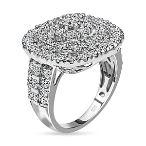 Simulated Diamond 4.41 ctw Cluster Ring in Platinum Over Sterling Silver (Size 9)