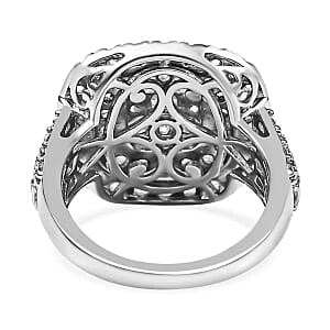 Simulated Diamond 4.41 ctw Cluster Ring in Platinum Over Sterling Silver (Size 9)