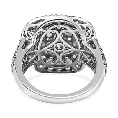Simulated Diamond 4.41 ctw Cluster Ring in Platinum Over Sterling Silver (Size 9)
