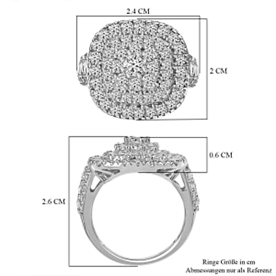 Simulated Diamond 4.41 ctw Cluster Ring in Platinum Over Sterling Silver (Size 9)