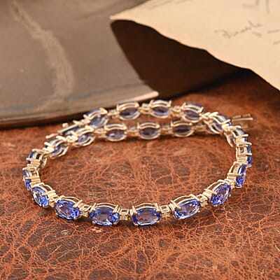 Luxoro 14K Yellow Gold AAA Tanzanite and I3 Natural Yellow Diamond Bracelet (7.25 In) 10.35 ctw