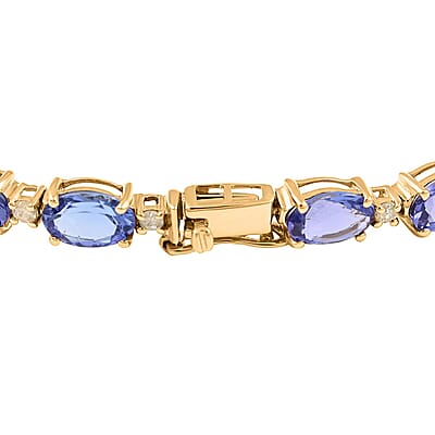 Luxoro 14K Yellow Gold AAA Tanzanite and I3 Natural Yellow Diamond Bracelet (7.25 In) 10.35 ctw