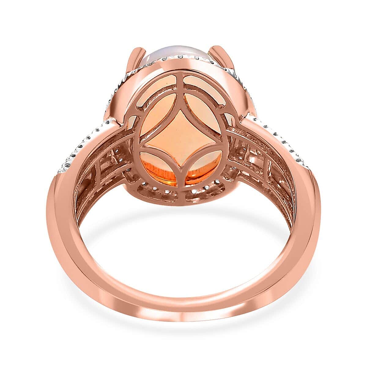 Luxoro 10K Rose Gold AAA Ethiopian Welo Opal, Natural Pink and White Diamond Ring (Size 7.0) 4.00 ctw