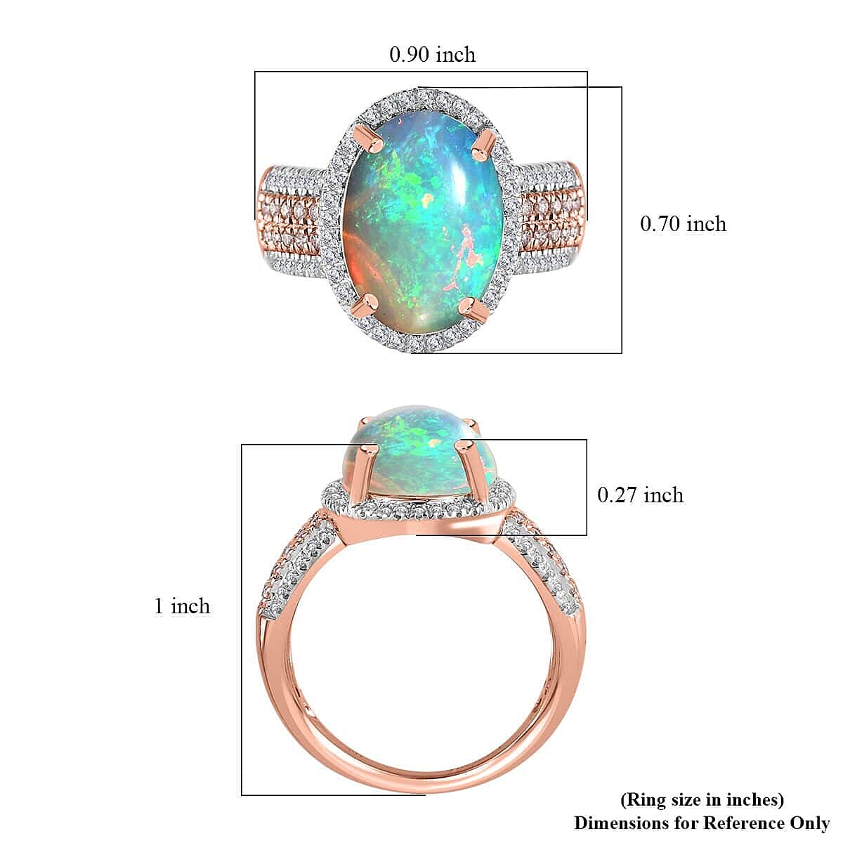 Luxoro 10K Rose Gold AAA Ethiopian Welo Opal, Natural Pink and White Diamond Ring (Size 7.0) 4.00 ctw