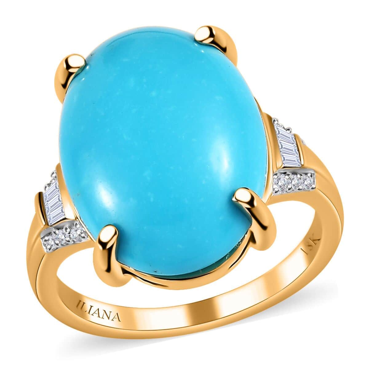 Iliana 18K Yellow Gold AAA Sleeping Beauty Turquoise and G-H SI Diamond Ring (Size 7.0) 4.35 Grams 10.25 ctw image number 0