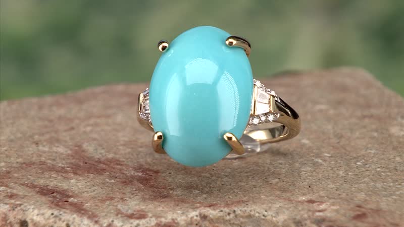 Iliana 18K Yellow Gold AAA Sleeping Beauty Turquoise and G-H SI Diamond Ring 9.35 ctw