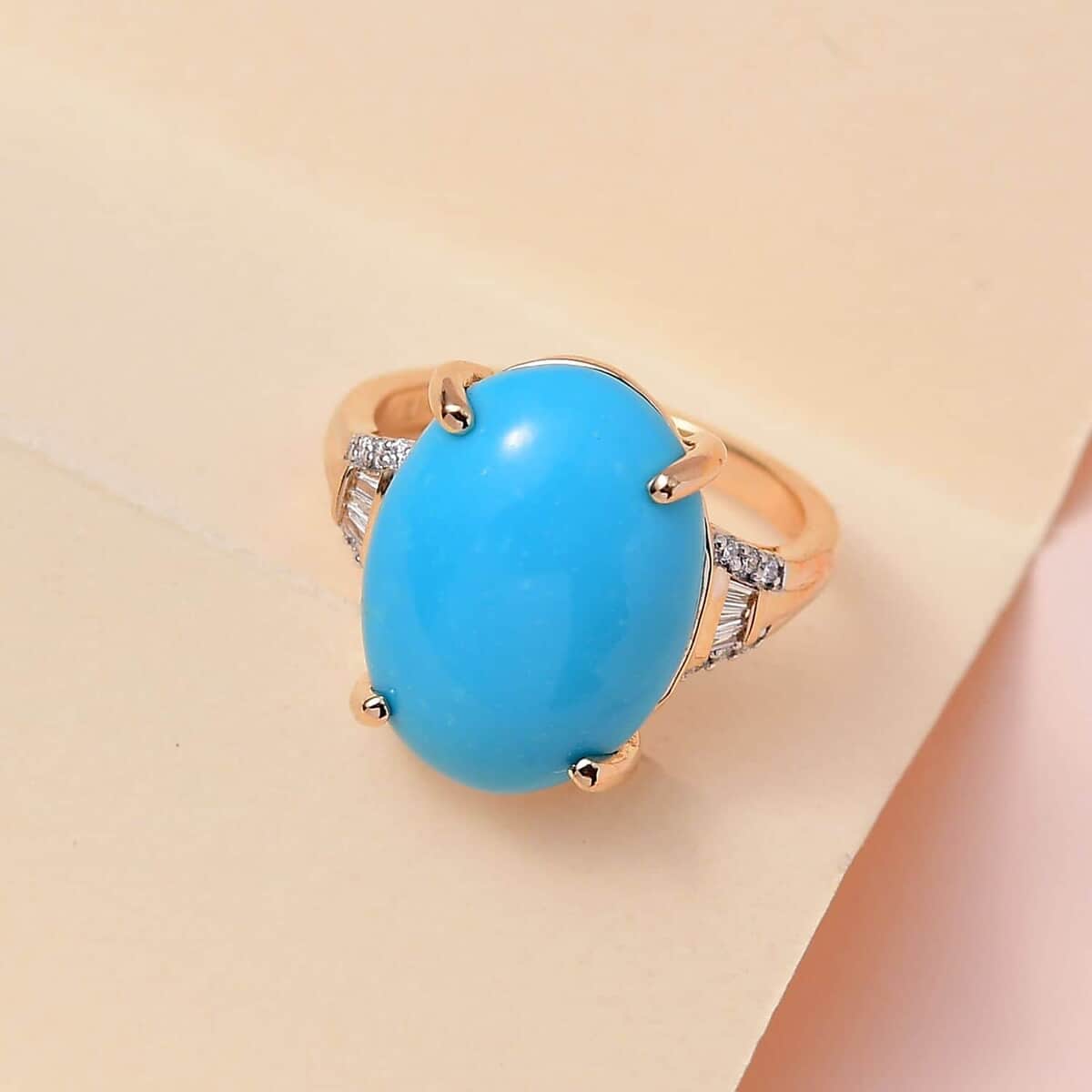 Iliana 18K Yellow Gold AAA Sleeping Beauty Turquoise and G-H SI Diamond Ring (Size 7.0) 4.35 Grams 10.25 ctw image number 1