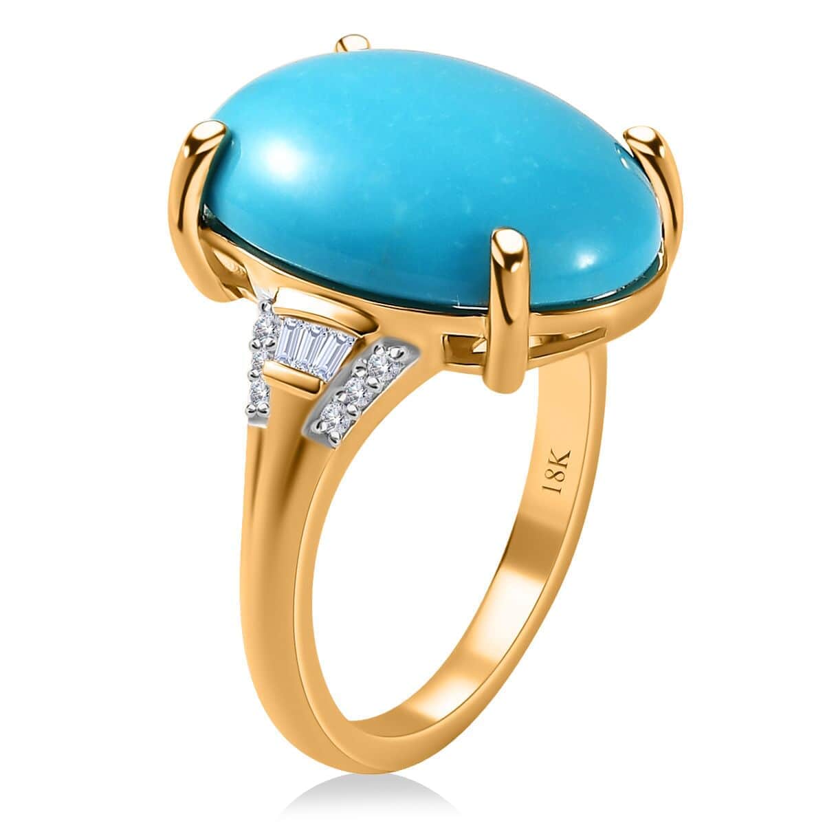 Iliana 18K Yellow Gold AAA Sleeping Beauty Turquoise and G-H SI Diamond Ring 9.35 ctw image number 3