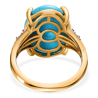 Iliana 18K Yellow Gold AAA Sleeping Beauty Turquoise and G-H SI Diamond Ring (Size 7.0) 4.35 Grams 10.25 ctw
