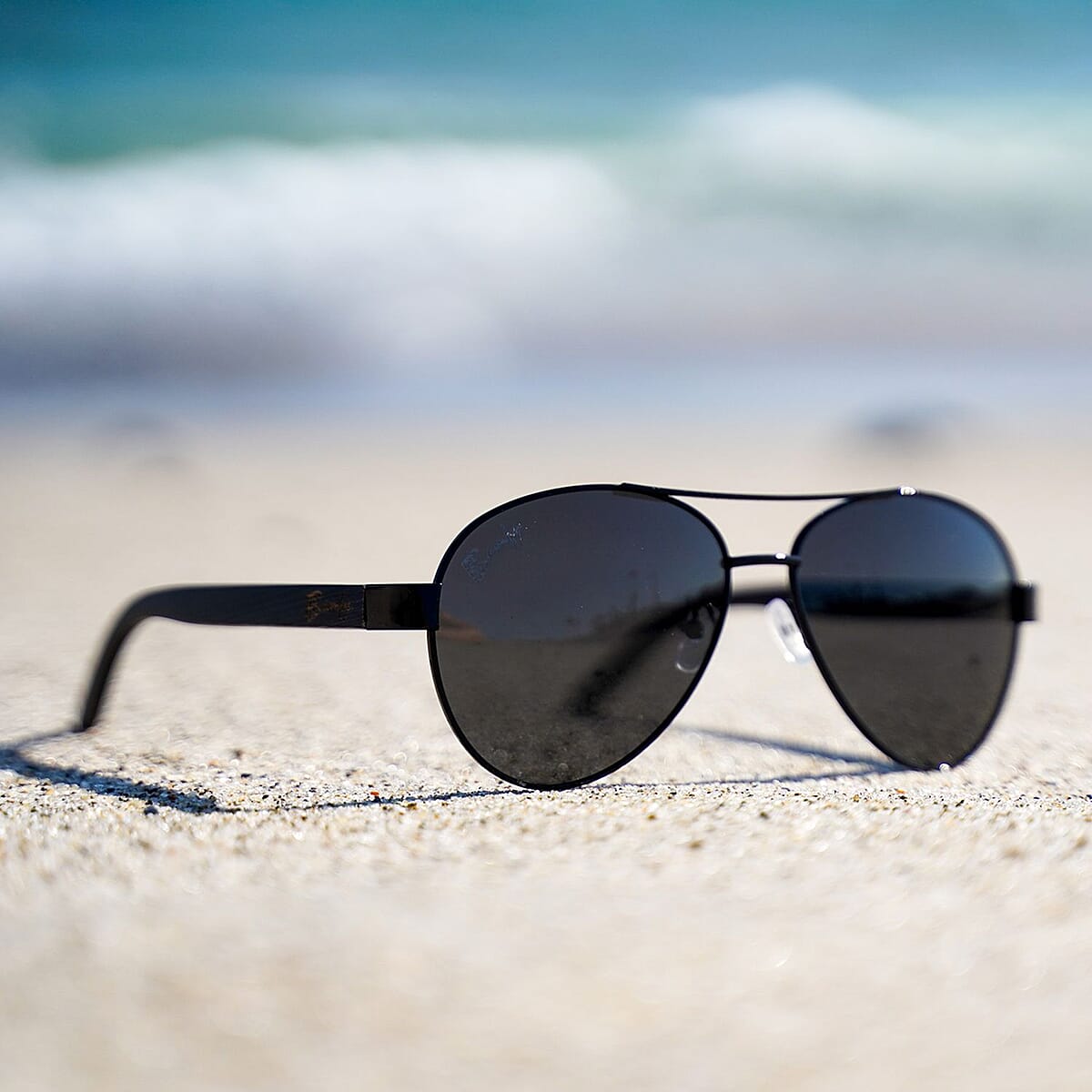 Bamfy Laguna Beach UV400 Sunglasses with Bamboo Legs and Case -Blackout image number 1