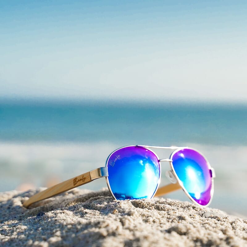 Bamfy Laguna Beach UV400 Sunglasses with Bamboo Legs and Case -Oceans Blue