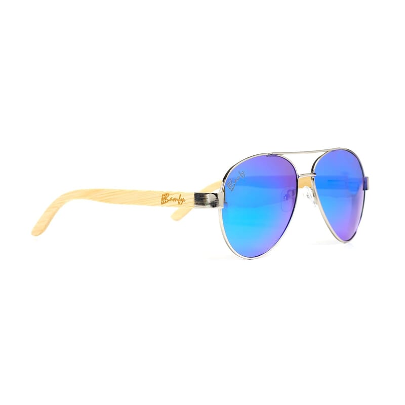 Bamfy Laguna Beach UV400 Sunglasses with Bamboo Legs and Case -Oceans Blue