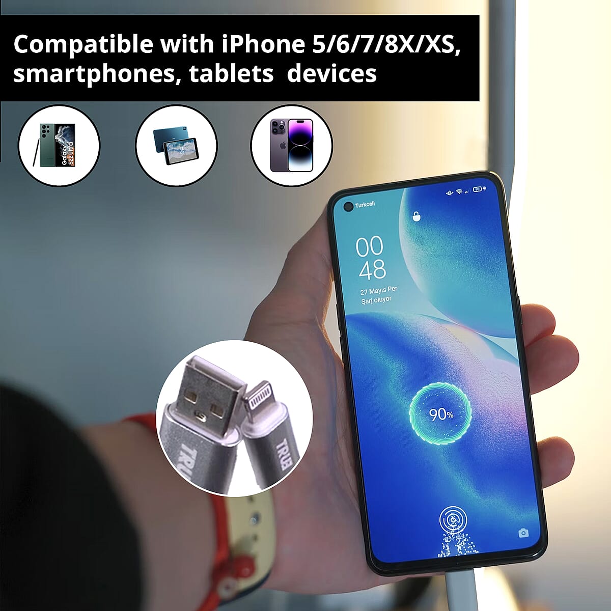 10ft USB-A to Lightning (Apple) Glow in the Dark Charging Cable image number 3