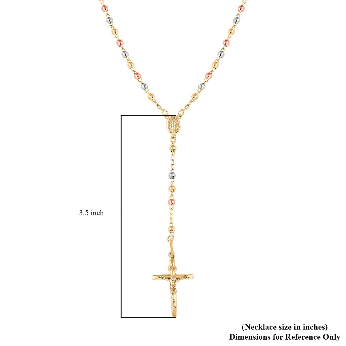 14K Yellow, Rose and White Gold Tri color Diamond-cut Beaded Rosary Necklace 17 Inches 7.85 Grams image number 4