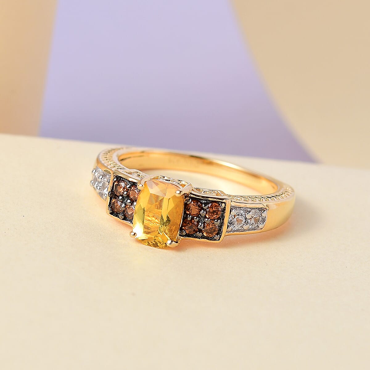 Premium Brazilian Heliodor, White and Coffee Zircon Ring in Vermeil Yellow Gold Over Sterling Silver (Size 10.0) 1.35 ctw image number 1