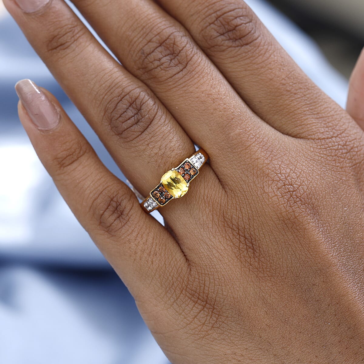 Premium Brazilian Heliodor, White and Coffee Zircon Ring in Vermeil Yellow Gold Over Sterling Silver (Size 10.0) 1.35 ctw image number 2