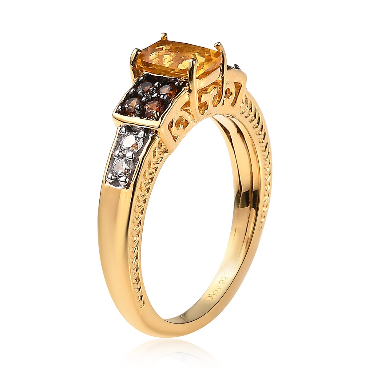 Premium Brazilian Heliodor, White and Coffee Zircon Ring in Vermeil Yellow Gold Over Sterling Silver (Size 10.0) 1.35 ctw image number 3