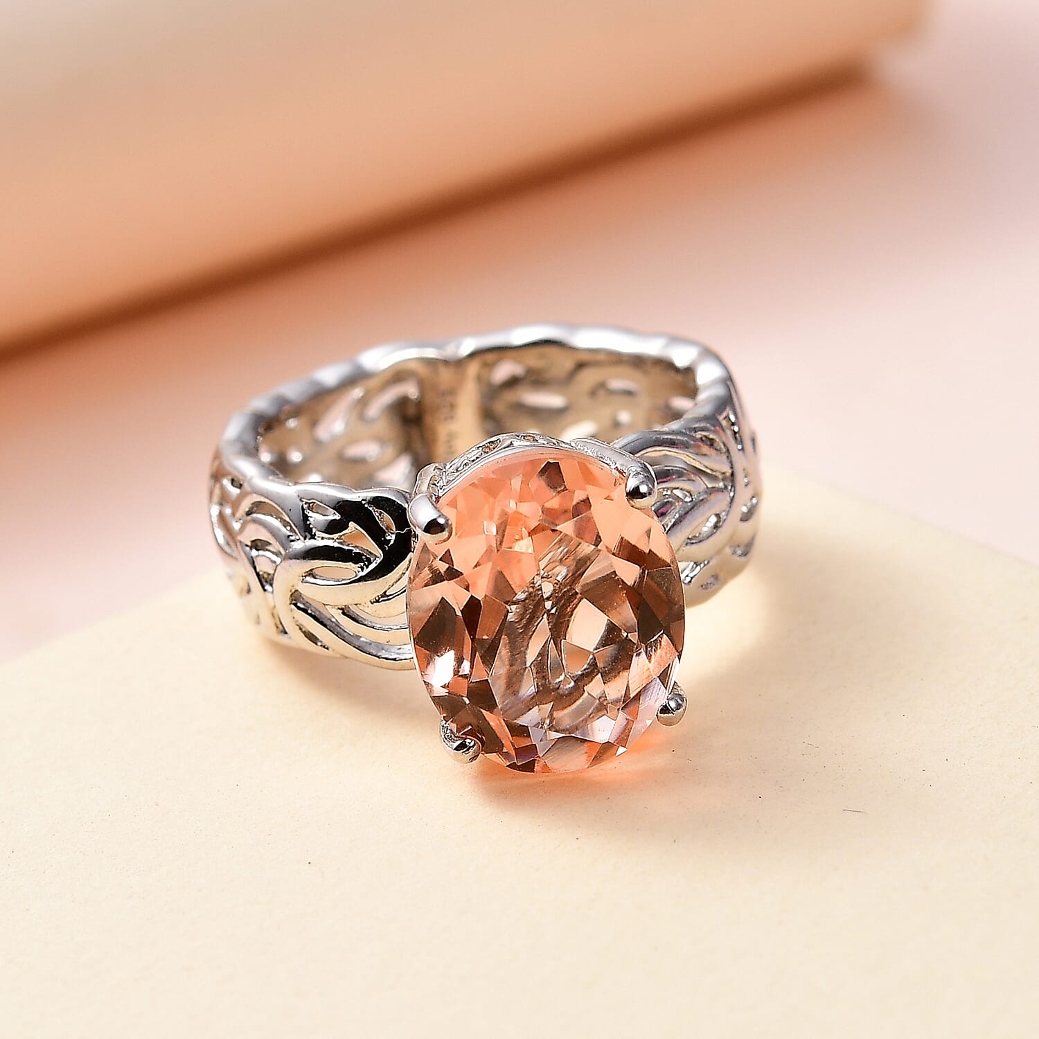 Morganique Quartz (Triplet) Solitaire Ring in Platinum Over Sterling Silver (Size 10.0) 5.15 ctw