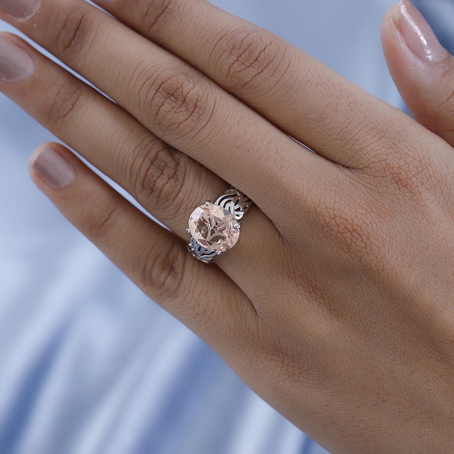 Morganique Quartz (Triplet) Solitaire Ring in Platinum Over Sterling Silver (Size 10.0) 5.15 ctw