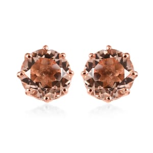 Morganique Quartz (Triplet) Stud Earrings, Solitaire Stud Earrings, Triplet Quartz Studs, Vermeil Rose Gold Over Sterling Silver Earrings 7.85 ctw