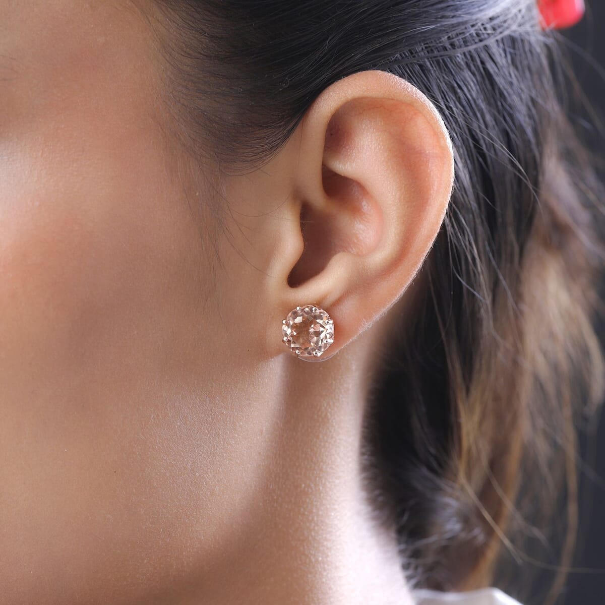 Morganique Quartz (Triplet) Stud Earrings, Solitaire Stud Earrings, Triplet Quartz Studs, Vermeil Rose Gold Over Sterling Silver Earrings 7.85 ctw image number 2