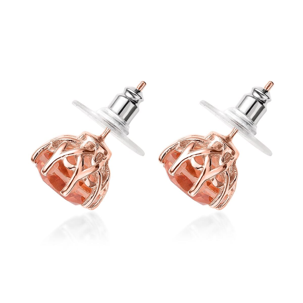 Morganique Quartz (Triplet) Stud Earrings, Solitaire Stud Earrings, Triplet Quartz Studs, Vermeil Rose Gold Over Sterling Silver Earrings 7.85 ctw image number 3