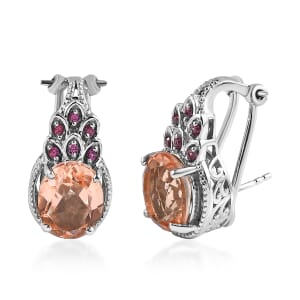 Morganique Quartz (Triplet) and Orissa Rhodolite Garnet Omega Clip Earrings in Platinum Over Sterling Silver 7.90 ctw