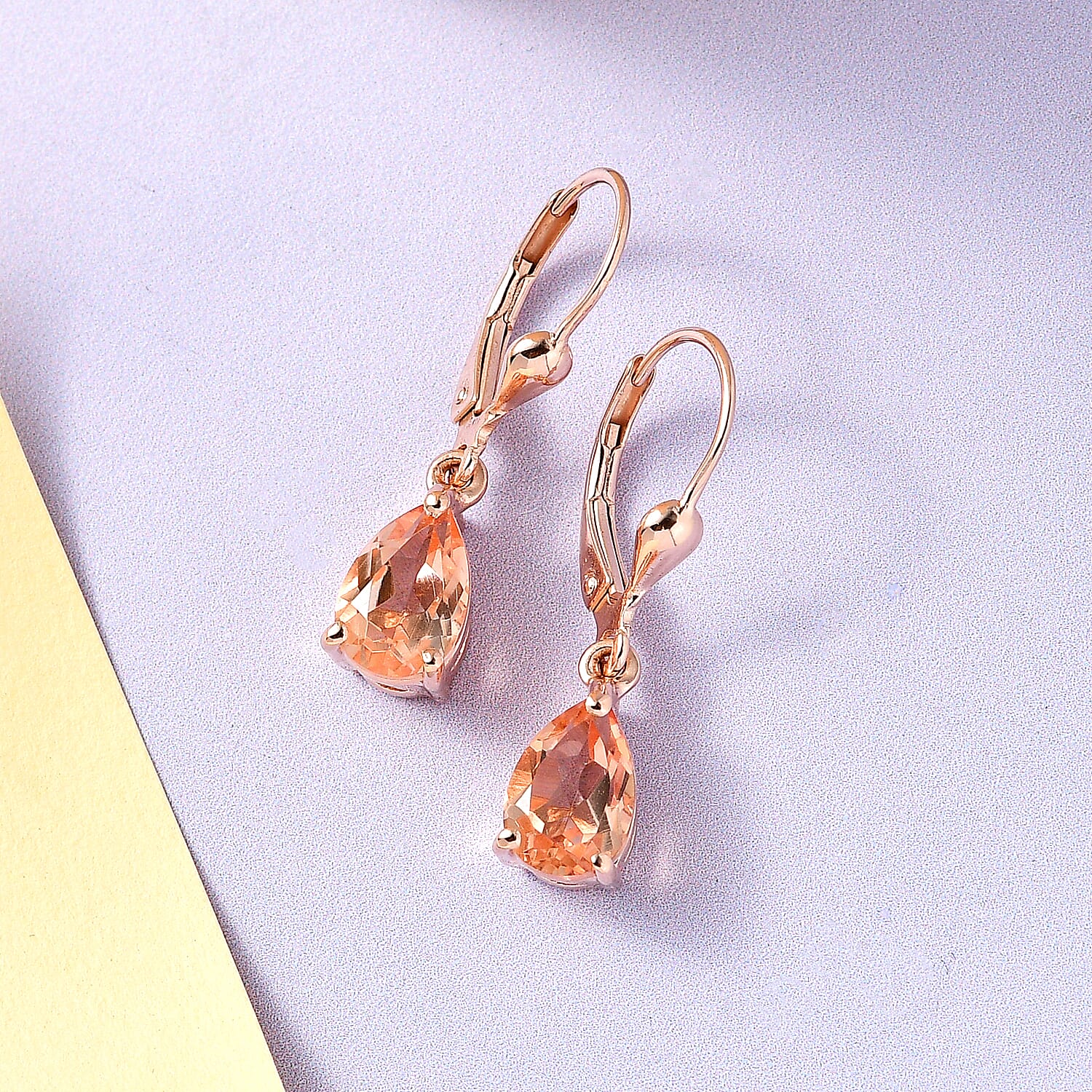 Morganique Quartz (Triplet) Lever Back Earrings in Vermeil Rose Gold Over Sterling Silver 3.10 ctw