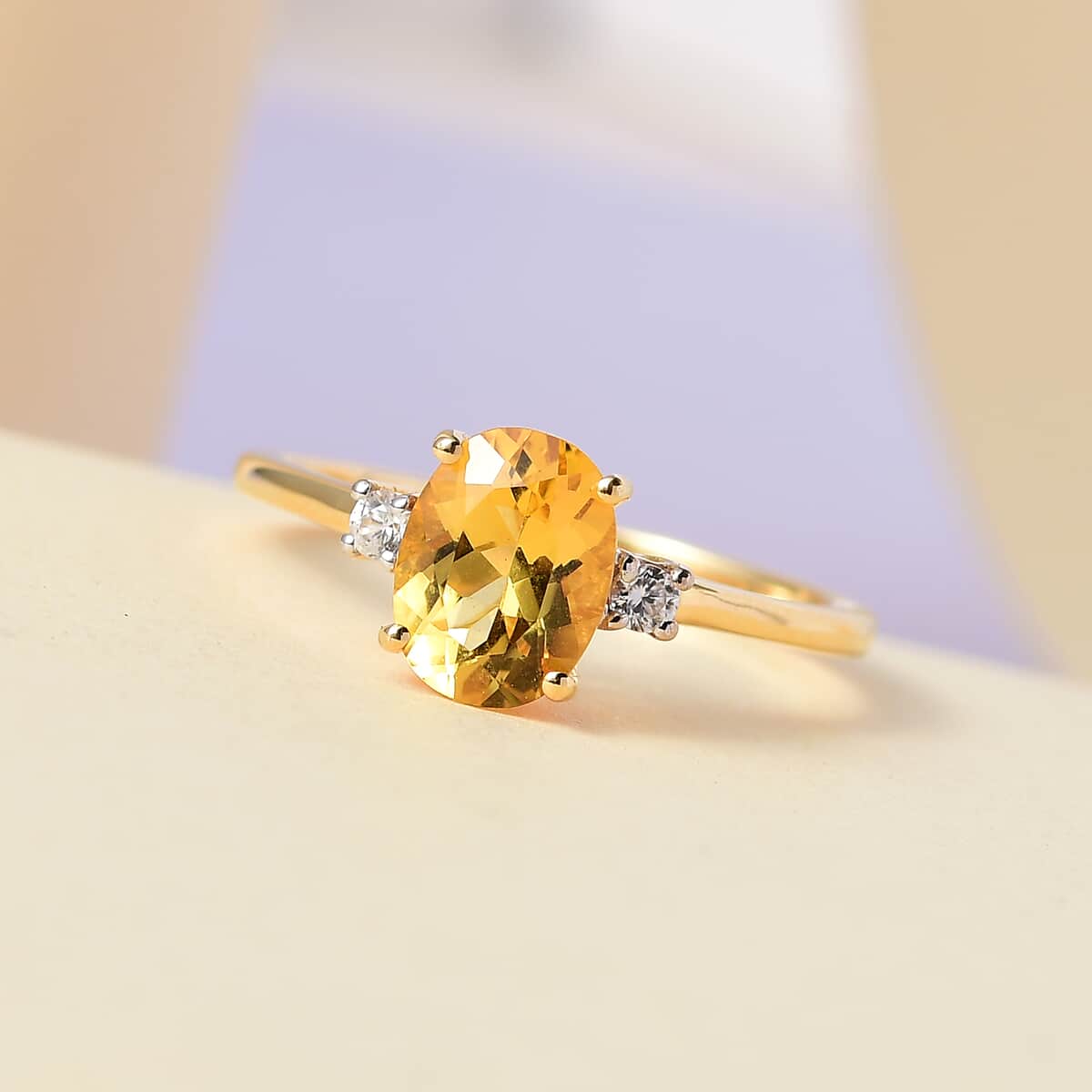 Premium Brazilian Heliodor and White Zircon Ring in Vermeil Yellow Gold Over Sterling Silver 1.15 ctw image number 1