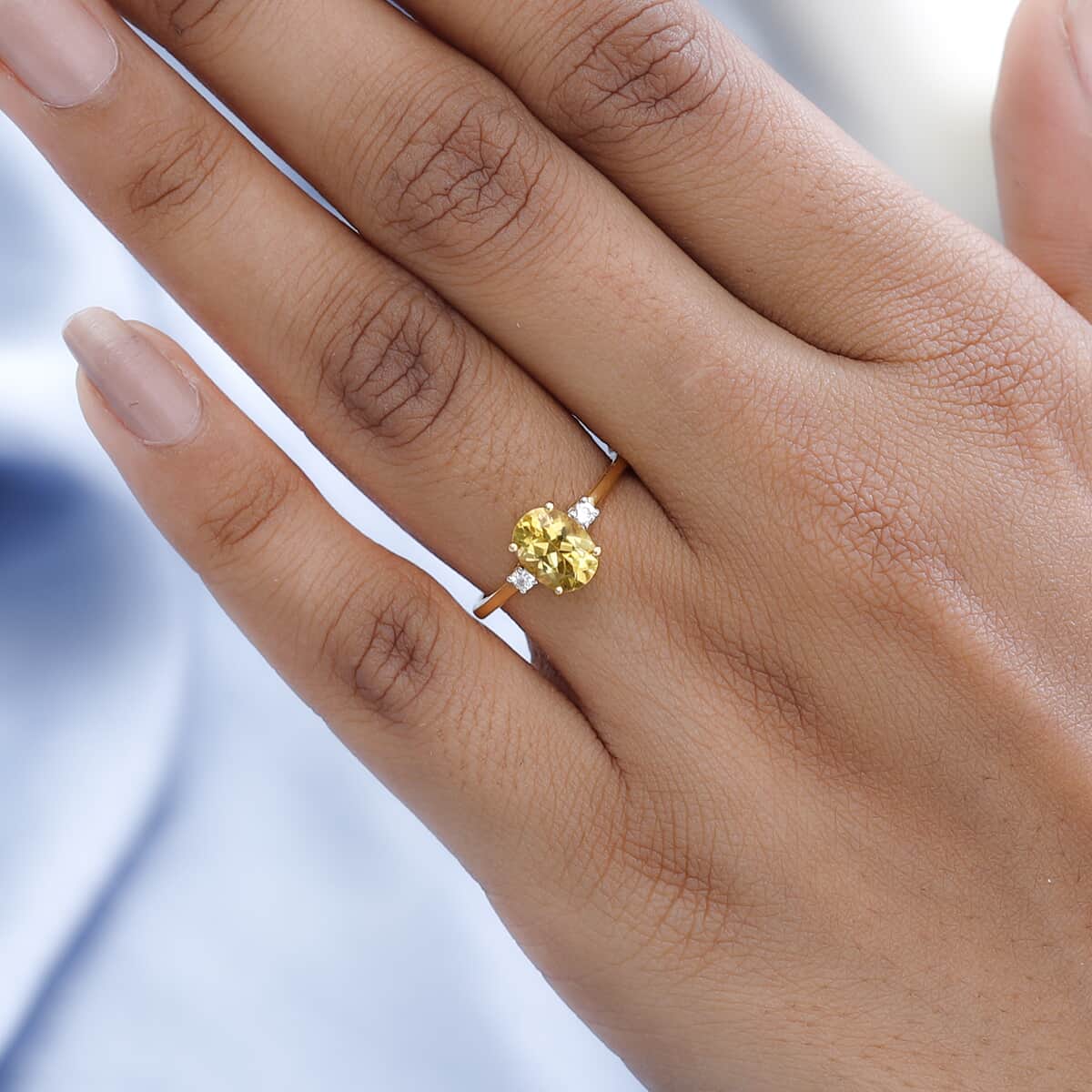 Premium Brazilian Heliodor and White Zircon Ring in Vermeil Yellow Gold Over Sterling Silver 1.15 ctw image number 2