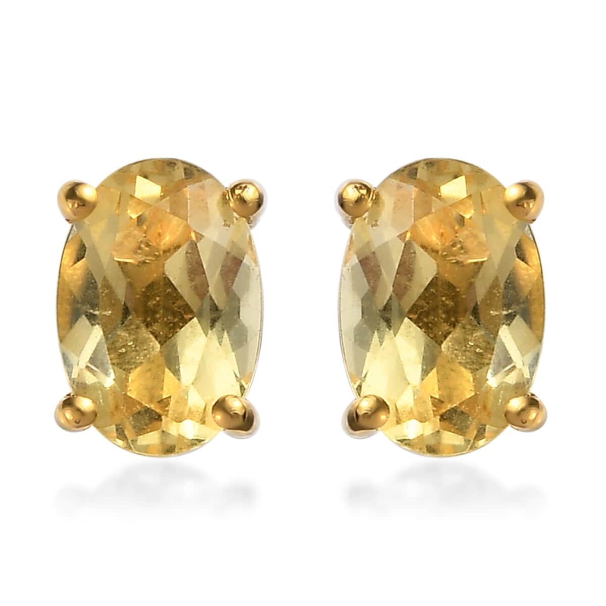 Premium Brazilian Heliodor Solitaire Stud Earrings in Vermeil Yellow Gold Over Sterling Silver 0.85 ctw image number 0