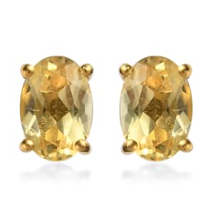 Premium Brazilian Heliodor Solitaire Stud Earrings in Vermeil Yellow Gold Over Sterling Silver 0.85 ctw