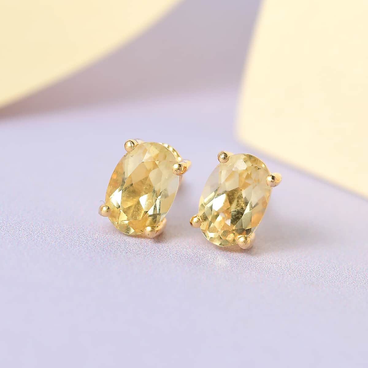 Premium Brazilian Heliodor Solitaire Stud Earrings in Vermeil Yellow Gold Over Sterling Silver 0.85 ctw image number 1