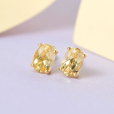 Premium Brazilian Heliodor Solitaire Stud Earrings in Vermeil Yellow Gold Over Sterling Silver 0.85 ctw