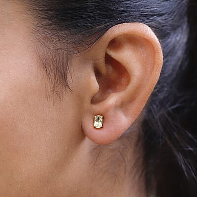 Premium Brazilian Heliodor Solitaire Stud Earrings in Vermeil Yellow Gold Over Sterling Silver 0.85 ctw