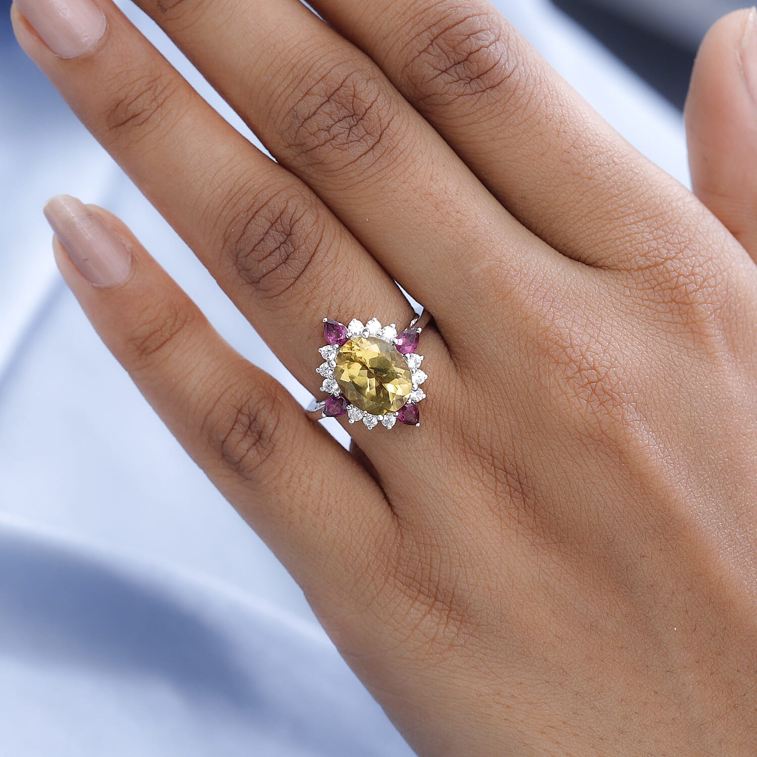 Premium Brazilian Heliodor and Multi Gemstone Ring in Platinum Over Sterling Silver (Size 10.0) 4.65 ctw