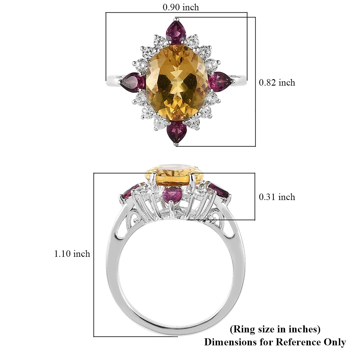 Premium Brazilian Heliodor and Multi Gemstone Ring in Platinum Over Sterling Silver (Size 10.0) 4.65 ctw