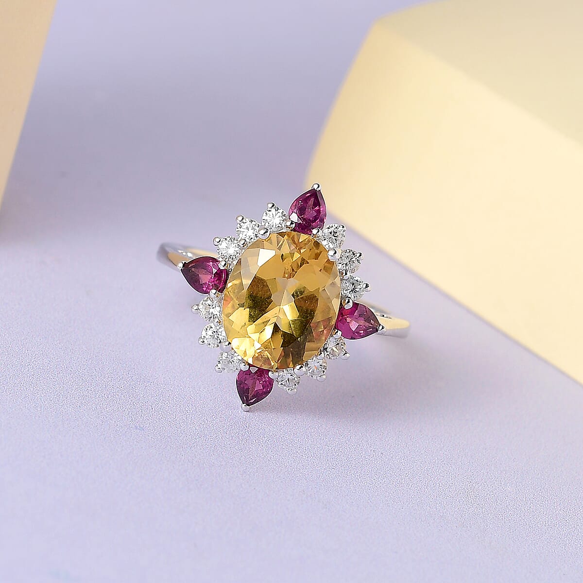 Premium Brazilian Heliodor and Multi Gemstone Ring in Platinum Over Sterling Silver (Size 9.0) 4.65 ctw image number 1