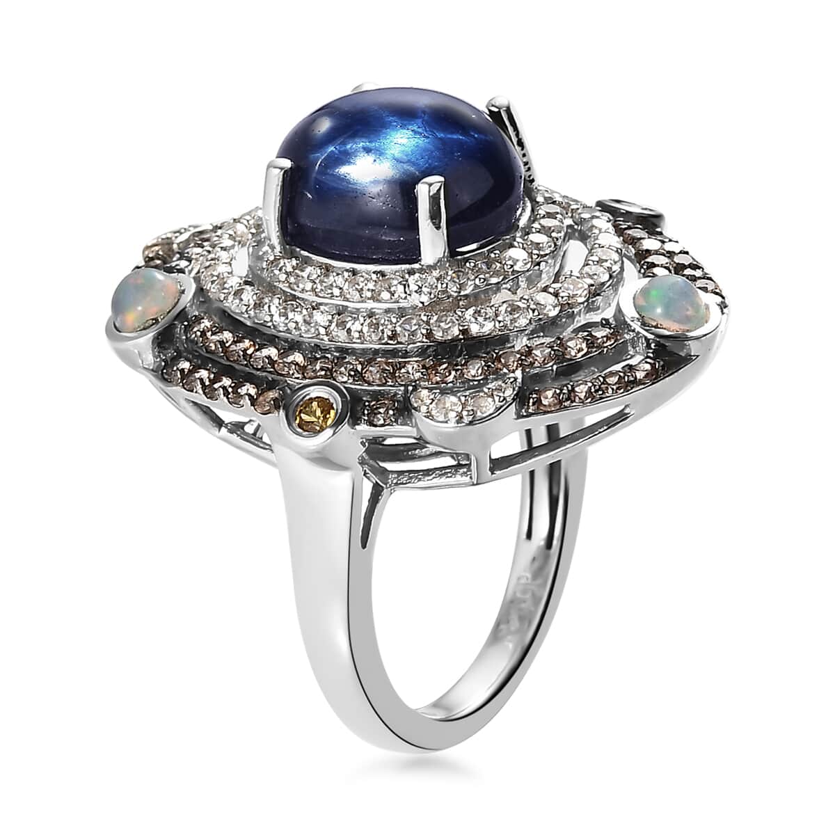 GP Celestial Dreams Collection Blue Star Sapphire (DF) and Multi Gemstone Ring in Platinum Over Sterling Silver (Size 6.0) 7.35 ctw image number 3