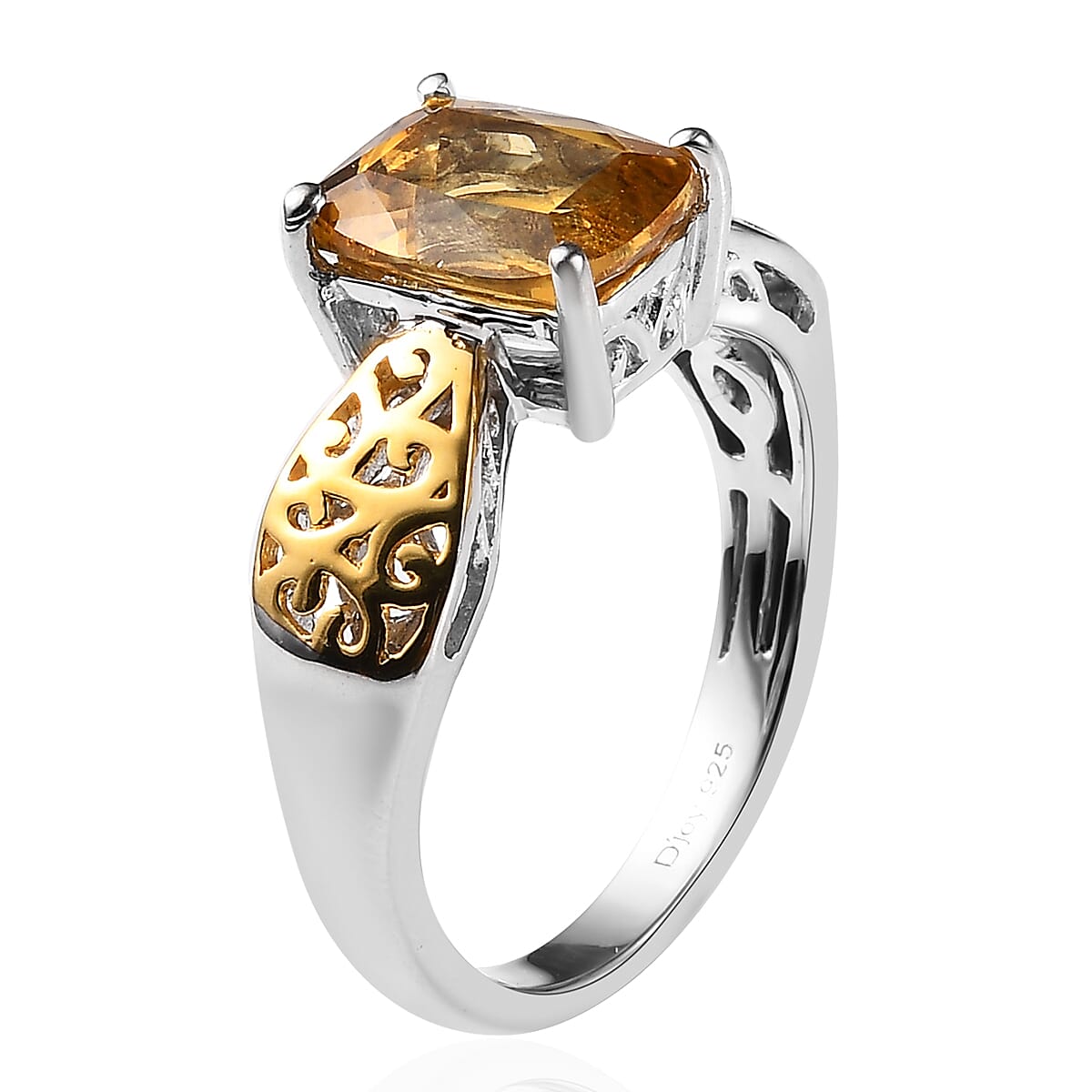 Premium Brazilian Heliodor Solitaire Ring in Vermeil Yellow Gold and Platinum Over Sterling Silver (Size 8.0) 1.90 ctw image number 3