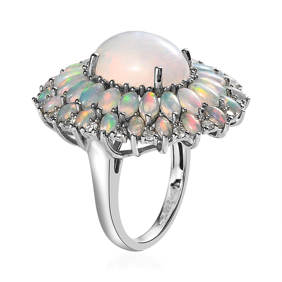 Premium Ethiopian Welo Opal and Moissanite Floral Ring in Platinum Over Sterling Silver (Size 10.0) 7.50 ctw image number 3