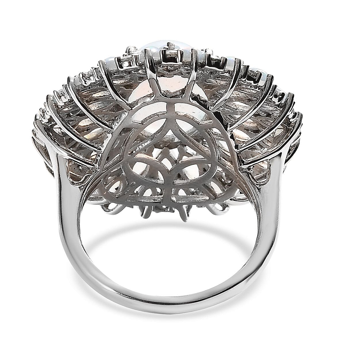 Premium Ethiopian Welo Opal and Moissanite Floral Ring in Platinum Over Sterling Silver (Size 10.0) 7.50 ctw image number 4
