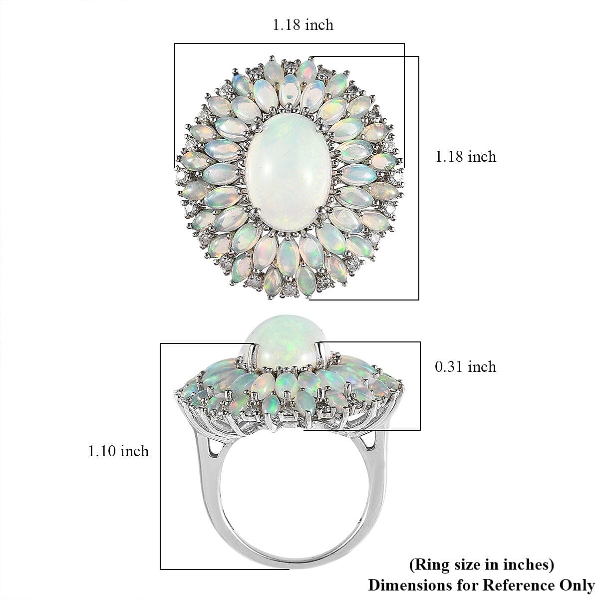 Premium Ethiopian Welo Opal and Moissanite Floral Ring in Platinum Over Sterling Silver (Size 10.0) 7.50 ctw image number 5