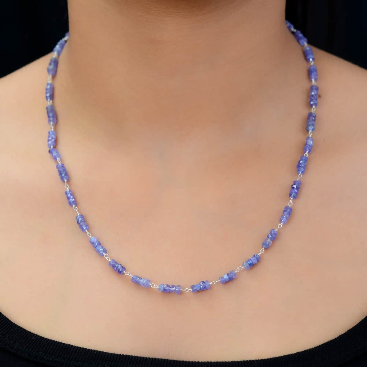 Tanzanite Beaded Necklace 20 Inches in Sterling Silver 46.40 ctw image number 2